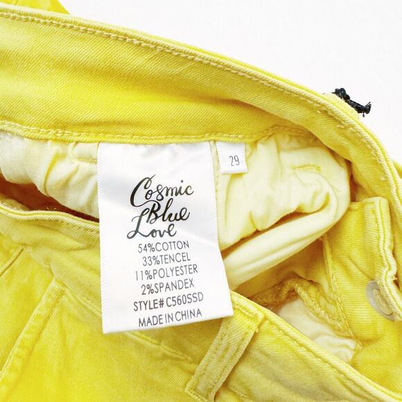 Cosmic Blue Love Yellow Denim Jeans Cuffed Hem Zip Fly Skinny Size 29 - Picture 5 of 6